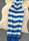 Slim-Fit Round Neck Sleeveless Color-Blocked Striped Knitted Summer Tight-Fitting Hip-Wrapped Tassel Dress