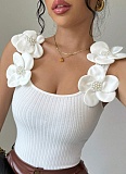 New Fashion Casual Three-Dimensional Flower Decoration Knitted Sleeveless Top