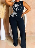 Fashion Round Neck Sleeveless Flower Design Slim Jumpsuit For Women