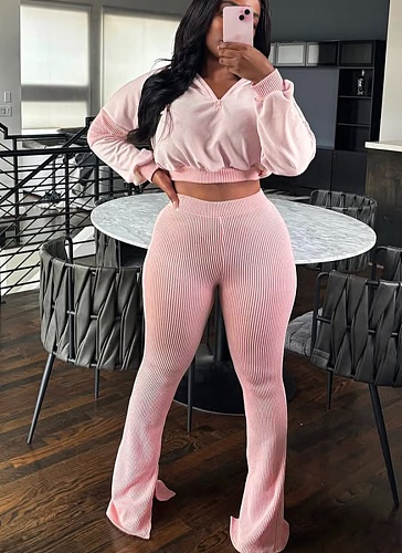 Women's twist hoodie splicing bell bottoms two-piece set CH-25016