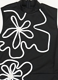 Fashion Round Neck Sleeveless Flower Design Slim Jumpsuit For Women