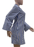 New Style Printed Striped Single Breasted Shirt Dress For Women