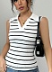 Women'S White Contrast Striped V-Neck Knitted Vest