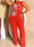Fashion Round Neck Sleeveless Flower Design Slim Jumpsuit For Women