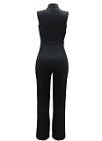 Fashion Round Neck Sleeveless Flower Design Slim Jumpsuit For Women