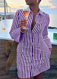 New Style Printed Striped Single Breasted Shirt Dress For Women