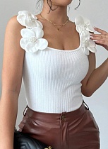 New Fashion Casual Three-Dimensional Flower Decoration Knitted Sleeveless Top