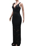 Black New Sexy V-Neck Burnt Flower Hollow Bag Hip Dress Women