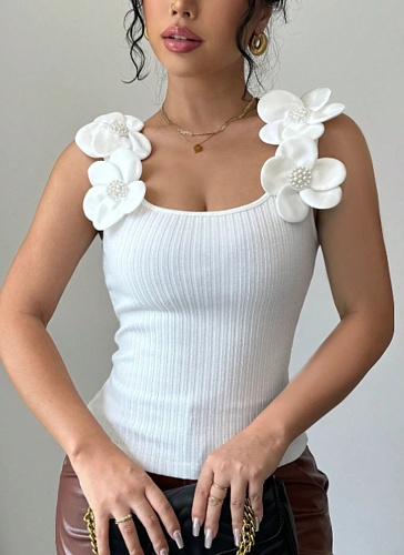 New Fashion Casual Three-Dimensional Flower Decoration Knitted Sleeveless Top