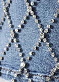 Slim Fit Diamond Stud Bead Denim Bandeau Zipper Vest