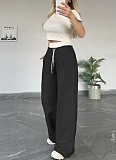 Women'S Contrast Color Round Neck Short Sleeve Top Casual Wide Leg Pants Two Piece Suit