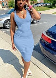 Summer Sexy Deep U-Neck Slim Fit Camisole Knee-Length Midi Dress