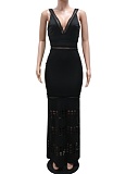 Black New Sexy V-Neck Burnt Flower Hollow Bag Hip Dress Women