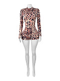 Fashionable Hot Girl Leopard Shorts Zipper Print Jumpsuit
