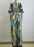 Summer V-Neck Short-Sleeved Top Wide-Leg Pants Irregular Striped Print Two-Piece Suit