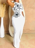 Fashion Round Neck Sleeveless Flower Design Slim Jumpsuit For Women