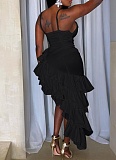Summer New Solid Color Sling Irregular Ruffle Dress For Women