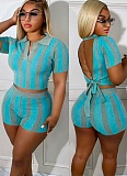 Women'S Slim Backless Top Sexy Contrast Color Shorts Two Piece Suit