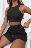 Solid Color Vest Fashion Casual Sleeveless Waffle Short Two-piece Suit