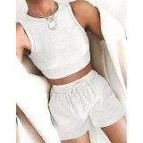 Solid Color Vest Fashion Casual Sleeveless Waffle Short Two-piece Suit