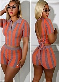 Women'S Slim Backless Top Sexy Contrast Color Shorts Two Piece Suit