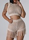 Khaki Knitted Hand Hook Hollow Tassel Sexy Shorts Two-Piece Set