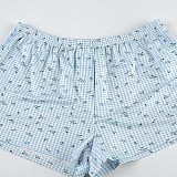 Casual Home Small Floral Plaid Suspender Top Elastic Shorts Two-piece Set