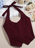 Women's Burgundy Sleeveless Back Tie Hollow Vest