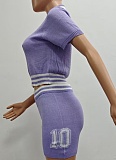 Casual Summer Lapel Contrast Color Knitted Short-Sleeved Shorts Two-Piece Suit For Women