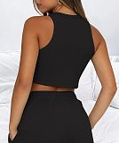 Solid Color Vest Fashion Casual Sleeveless Waffle Short Two-piece Suit
