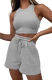 Solid Color Vest Fashion Casual Sleeveless Waffle Short Two-piece Suit