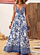 Fashionable And Elegant Deep V-Neck Cross Back Long Print Dress