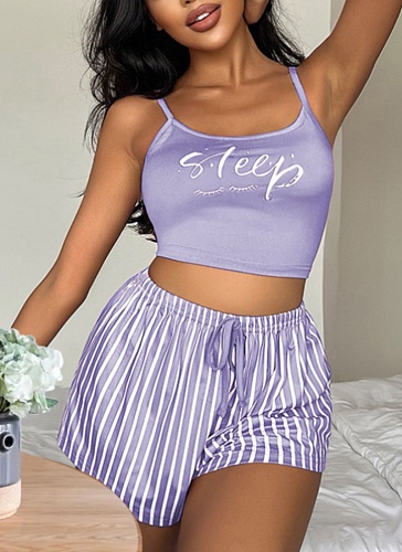 Suspender Letter Print Backless Pure Striped Drawstring Shorts Home Suit
