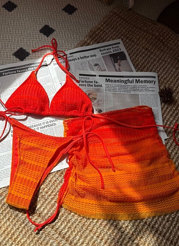 New Gradient Mesh Three-Piece Beach Short Skirt Sexy Bikini