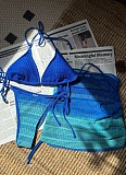 New Gradient Mesh Three-Piece Beach Short Skirt Sexy Bikini