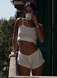 Summer Jacquard Ladies Suspender Shorts Home Two-piece Set