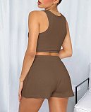 Solid Color Vest Fashion Casual Sleeveless Waffle Short Two-piece Suit