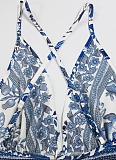 Fashionable And Elegant Deep V-Neck Cross Back Long Print Dress