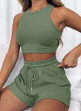Solid Color Vest Fashion Casual Sleeveless Waffle Short Two-piece Suit