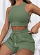 Solid Color Vest Fashion Casual Sleeveless Waffle Short Two-piece Suit