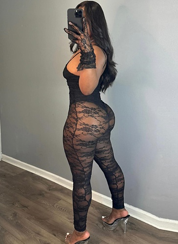 Sexy Suspenders Stitching Perspective Hollow High Elastic Jumpsuit For Women