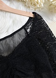 Sexy V-Neck Long-Sleeved Navel-Baring Lace Cropped Top For Women