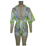 Casual Printed Beach Swimsuit Wrap-around Shirt Shorts Three-piece Set