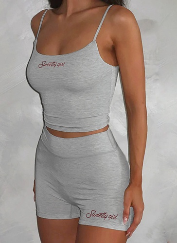 Casual Slim Fit Letter Print Suspender Shorts Fitness Two-piece Set