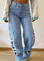 Light Blue Women'S Straight-Leg Ripped Jeans Light Blue Women'S Straight-Leg Ripped Jeans