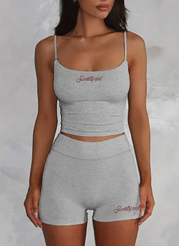 Casual Slim Fit Letter Print Suspender Shorts Fitness Two-piece Set