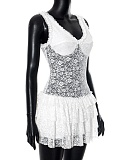 Exquisite Suspender Transparent Lace Multi-Layered Ruffle Dress For Women