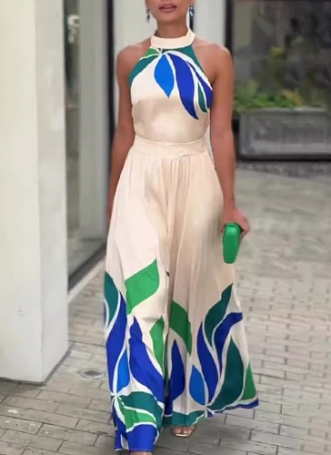 Printed Sexy Sleeveless Flared Shorts Jumpsuit
