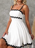New Fresh And Sweet Contrast Color Sexy Suspender Short Dress For Women