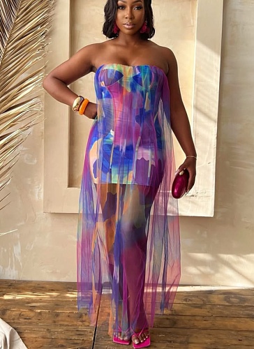 Sexy See-through Elastic Mesh Splicing Hip-hugging Slim Dress